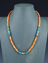 Native American Jewelry Single Strand Turquoise and Spiny Oyster Necklace - PuebloDirect.com