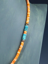 Native American Jewelry Single Strand Turquoise and Spiny Oyster Necklace - PuebloDirect.com