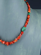 Native American Jewelry Single Strand Turquoise and Spiny Oyster Necklace