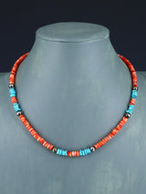 Navajo Jewelry Single Strand Turquoise and Spiny Oyster Necklace