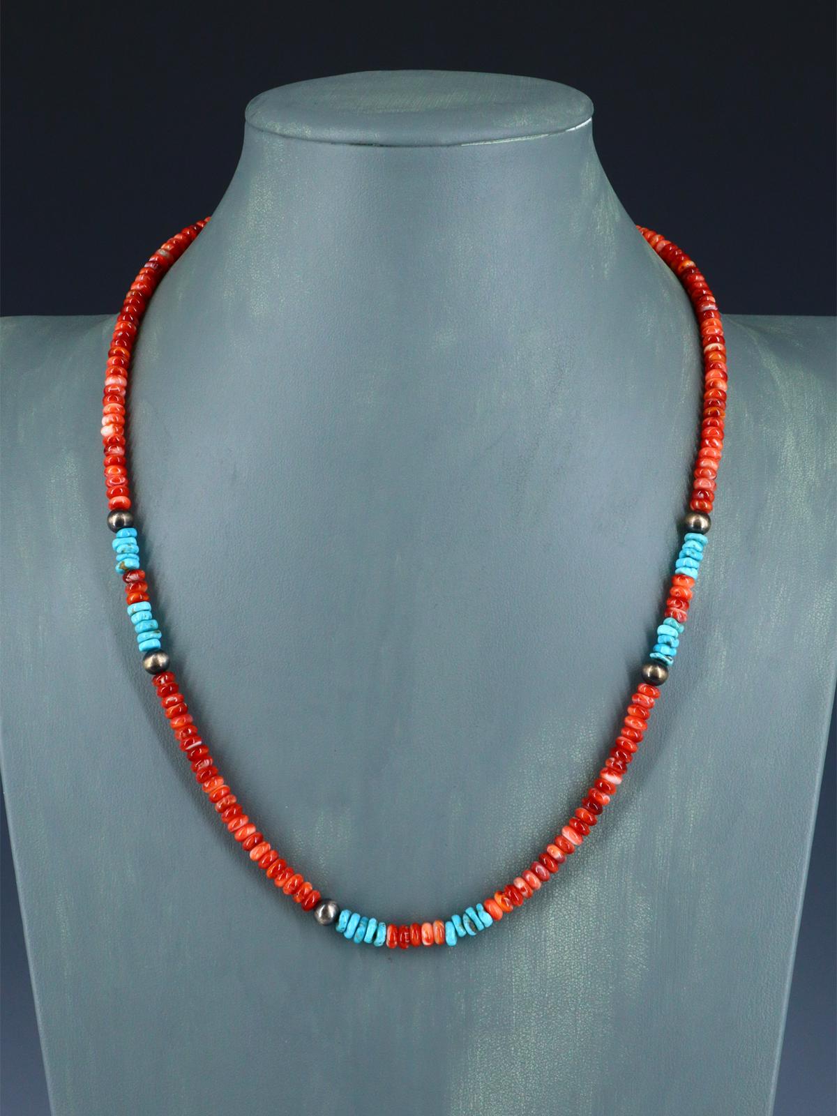 Navajo Jewelry Single Strand Turquoise and Spiny Oyster Necklace