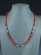 Navajo Jewelry Single Strand Turquoise and Spiny Oyster Necklace