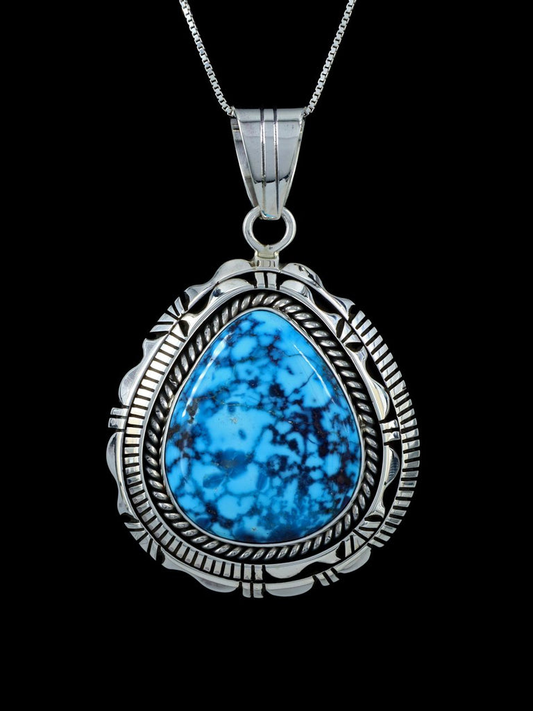 Native American Sterling Silver Jewelry Kingman Turquoise Pendant - PuebloDirect.com