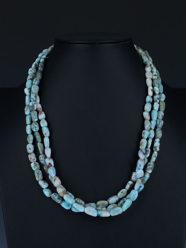 Native American Jewelry Three Strand Larimar Necklace - PuebloDirect.com