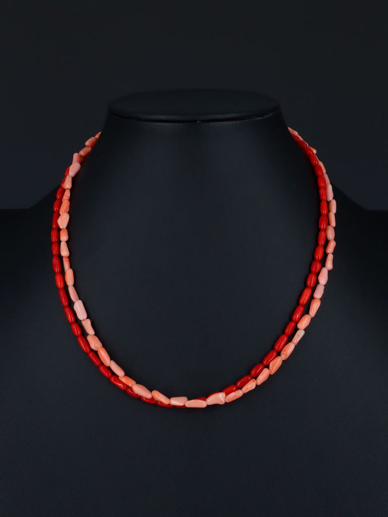18" Native American Jewelry Double Strand Coral Necklace - PuebloDirect.com