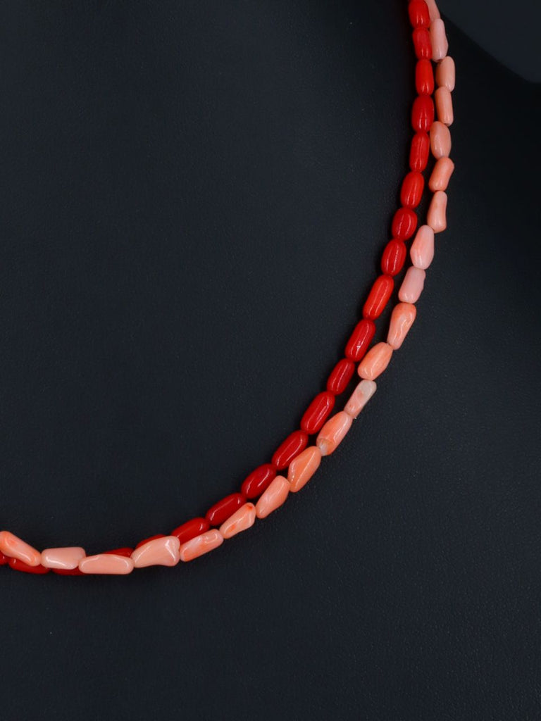 18" Native American Jewelry Double Strand Coral Necklace - PuebloDirect.com