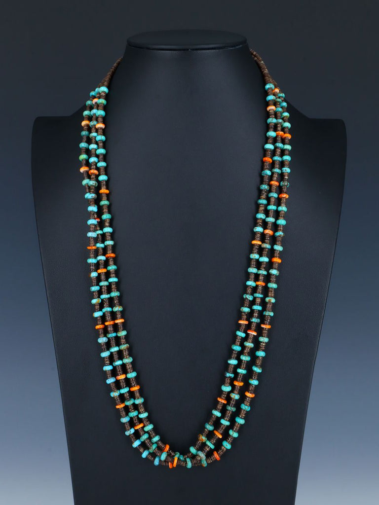 Native American Heishi and Turquoise Triple Strand Necklace - PuebloDirect.com