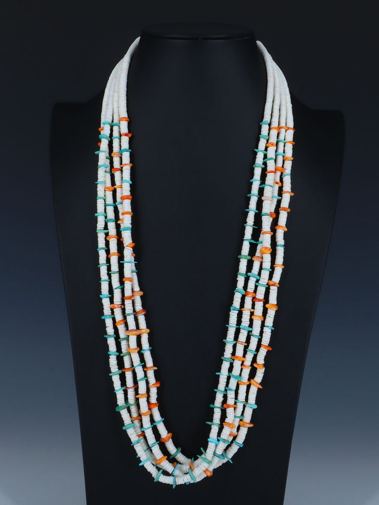 Native American White Shell Four Strand Necklace - PuebloDirect.com