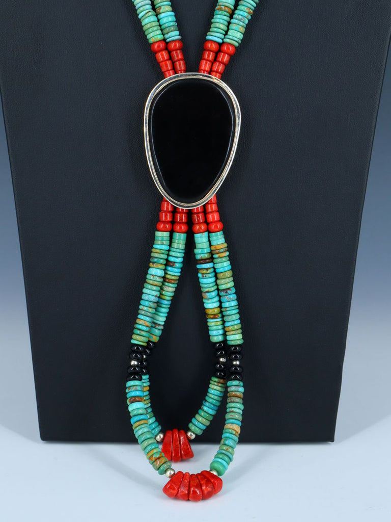 Santo Domingo Two Strand Turquoise and Apple Coral Jocla Necklace - PuebloDirect.com