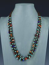 Native American Spiny Oyster and Turquoise Three Strand Necklace