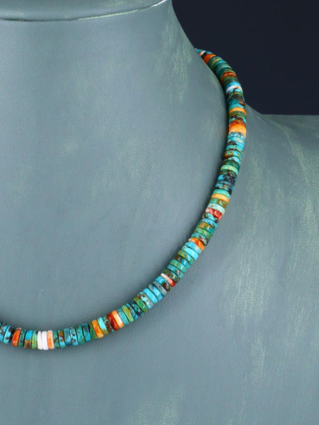Native American Spiny Oyster and Turquoise Necklace