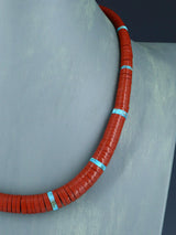 Santo Domingo Shell Pipestone and Turquoise Necklace