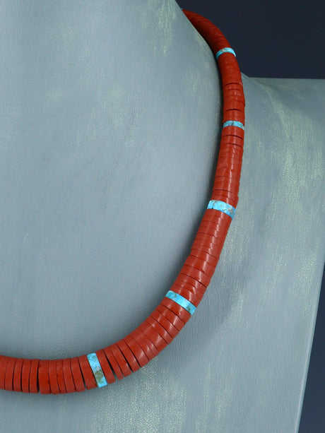 Santo Domingo Shell Pipestone and Turquoise Necklace