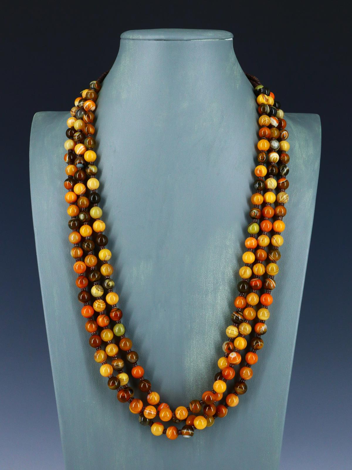 Native American Jewelry Agate Triple Strand Necklace