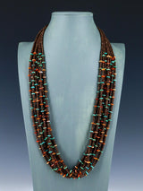 Native American Spiny Oyster and Turquoise Eight Strand Necklace