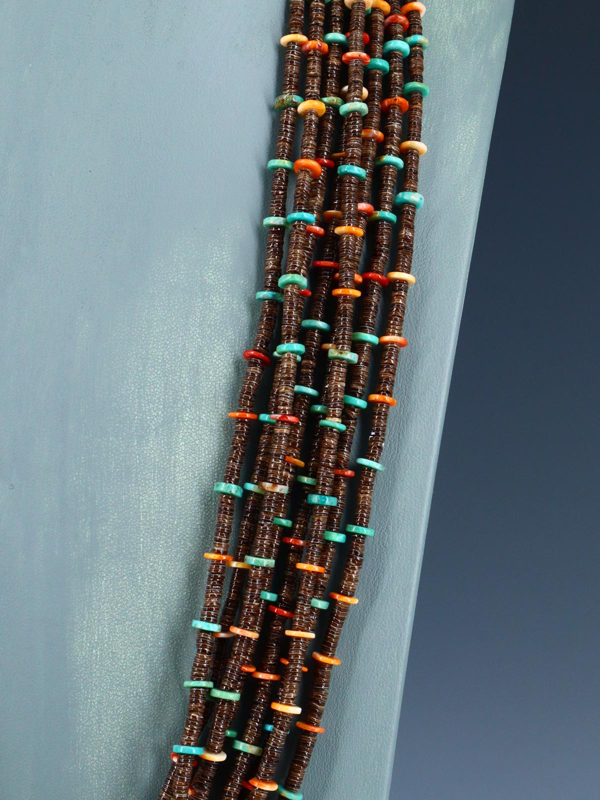 Native American Spiny Oyster and Turquoise Eight Strand Necklace