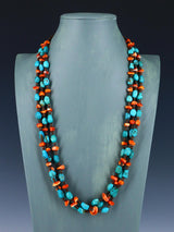 Native American Spiny Oyster and Turquoise Triple Strand Necklace
