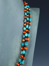Native American Spiny Oyster and Turquoise Triple Strand Necklace