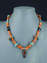 Native American Spiny Oyster Mosaic Cross Single Strand Necklace