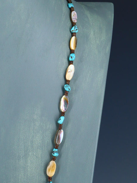 Native American Turquoise and Abalone Single Strand Necklace