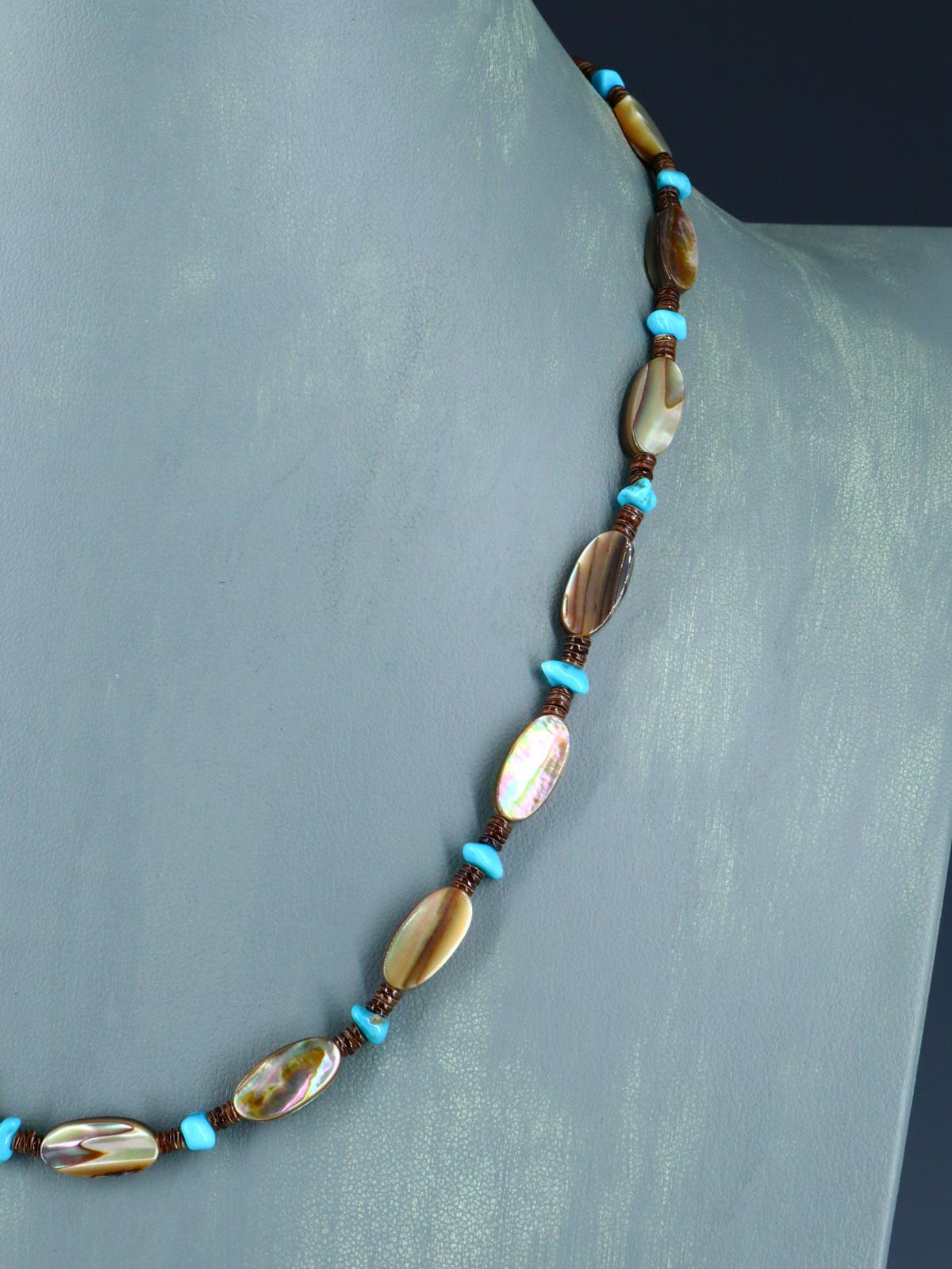 Native American Turquoise and Abalone Single Strand Necklace