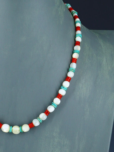 Native American Single Strand Apple Coral and Turquoise Necklace