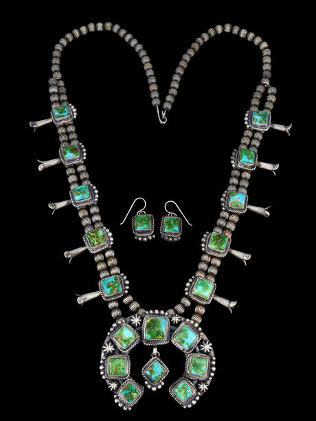 Sonoran Gold Turquoise Sterling Silver Squash Blossom Necklace Set