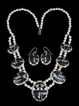 Navajo Jewelry Onyx and Opalite Inlay Necklace and Earrings Set