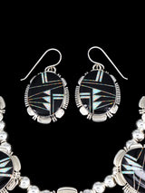 Navajo Jewelry Onyx and Opalite Inlay Necklace and Earrings Set