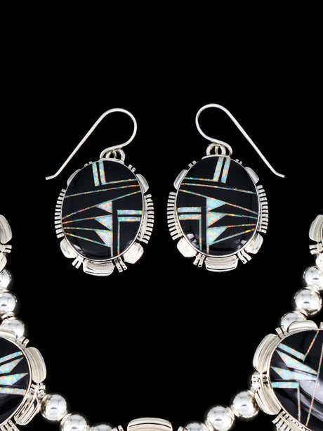 Navajo Jewelry Onyx and Opalite Inlay Necklace and Earrings Set