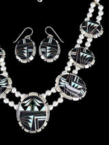 Navajo Jewelry Onyx and Opalite Inlay Necklace and Earrings Set