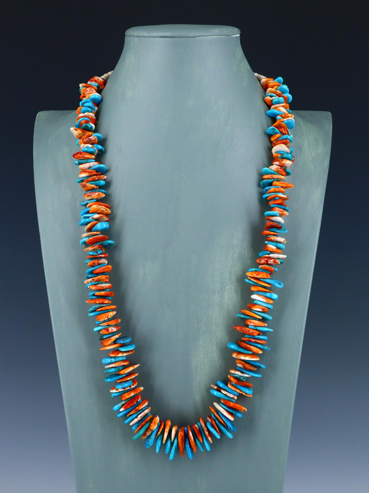 Navajo Spiny Oyster and Turquoise Tab Bead Necklace