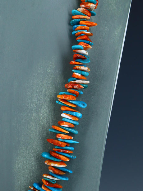Navajo Spiny Oyster and Turquoise Tab Bead Necklace