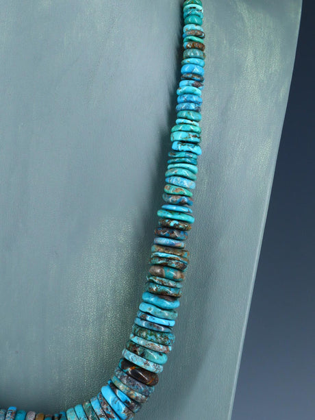 24" Navajo Single Strand Graduated Turquoise Disc Necklace