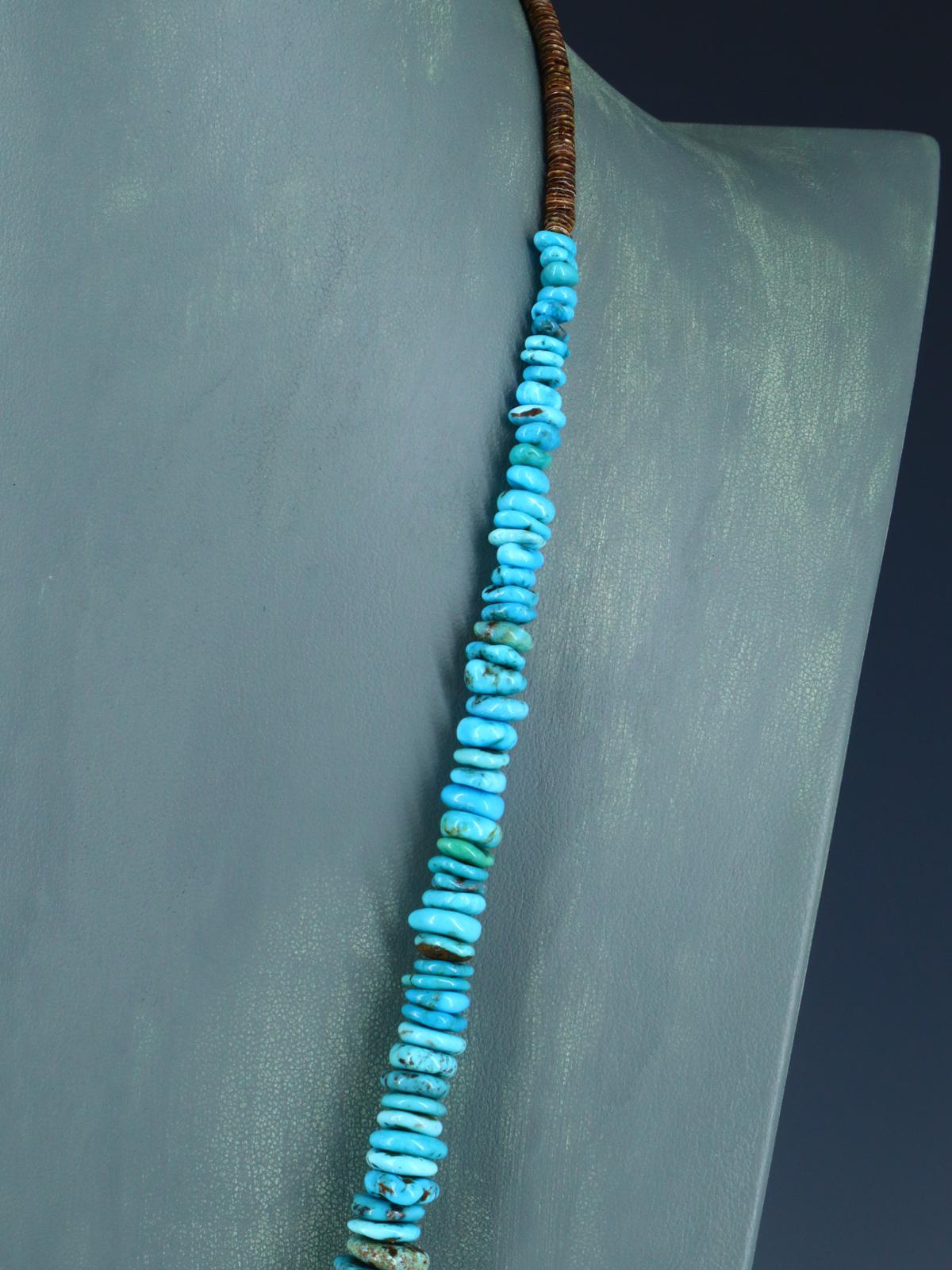 25" Navajo Single Strand Graduated Turquoise Necklace