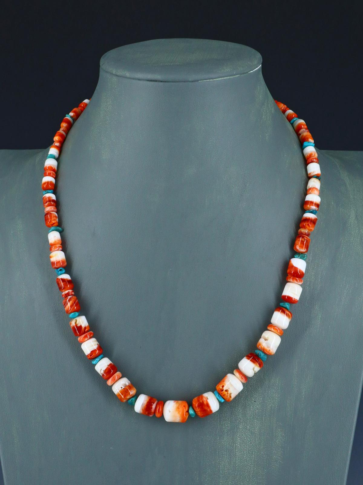 20" Navajo Single Strand Spiny Oyster and Turquoise Necklace