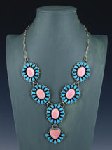Navajo Jewelry Pink Conch Heart and Sleeping Beauty Turquoise Lariat Necklace