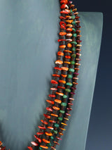 Native American Spiny Oyster and Turquoise Four Strand Necklace