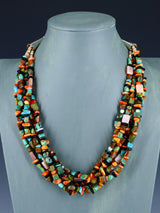 Native American Turquoise and Spiny Oyster Five Strand Necklace