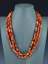 Native American Turquoise and Spiny Oyster Three Strand Necklace