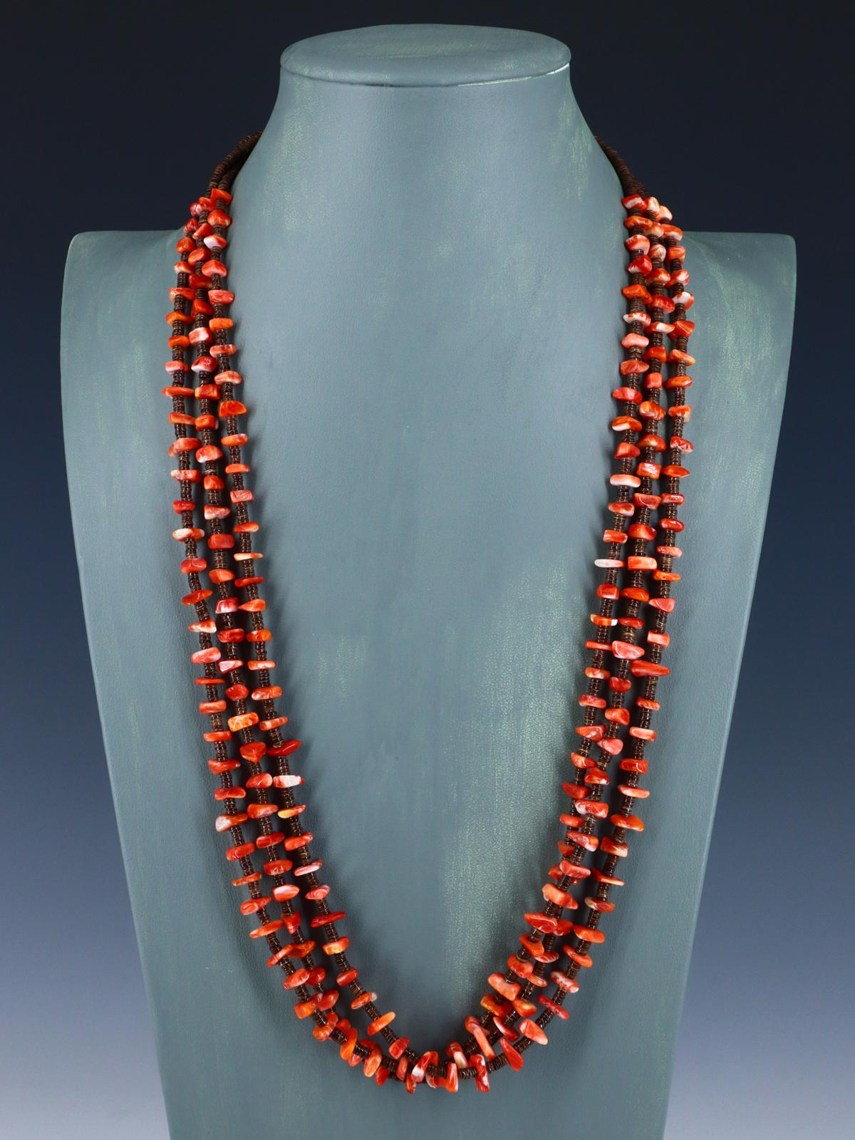 Native American Spiny Oyster Triple Strand Necklace
