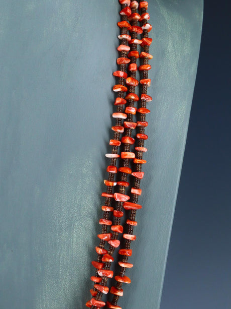 Native American Spiny Oyster Triple Strand Necklace