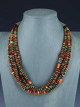 Native American Turquoise and Spiny Oyster Five Strand Necklace