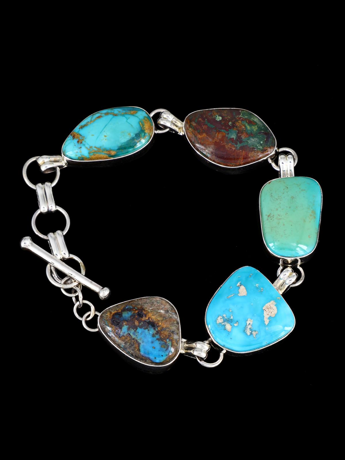 Native American Turquoise Sterling Silver Link Bracelet