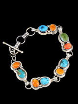 Native American Turquoise and Spiny Oyster Sterling Silver Link Bracelet