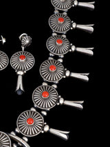 Juego de collar de flor de calabaza de ónix negro de plata de ley de nativos americanos