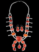 Juego de collar de flor de calabaza de ónix negro de plata de ley de nativos americanos