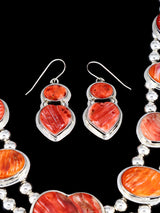 Juego de collar de flor de calabaza de ónix negro de plata de ley de nativos americanos