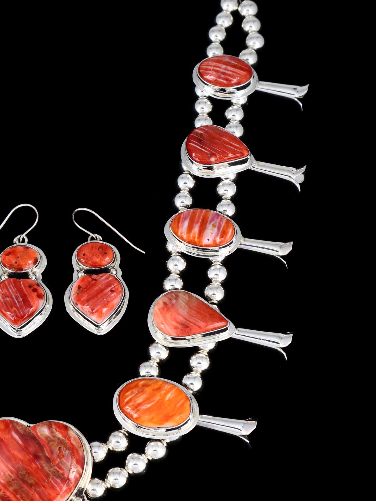 Juego de collar de flor de calabaza de ónix negro de plata de ley de nativos americanos