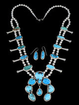 Ensemble de colliers amérindiens en argent sterling Kingman Turquoise Squash Blossom